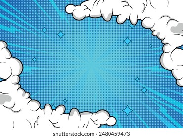 Comic background with blue color and cloud