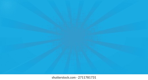 Fondo cómico Azul. Textura de arte Pop. Estilo de dibujos animados Starburst. Diseño anime con efecto de explosión para impresión. Divertido patrón de puntos. Vector eps 10.