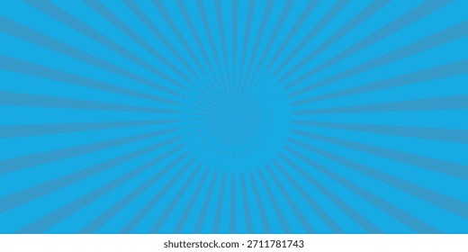 Komischer Hintergrund Blau. Pop Art Textur. Der Cartoon-Stil von Starburst. Anime-Design mit Explosionseffekt für den Druck. Lustiges Punktmuster. Blaue Kulisse mit Halbtonverlauf.