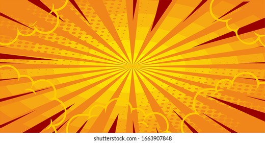 comic background with burst, cloud  and cloud. isolated on yellow. vector illustration