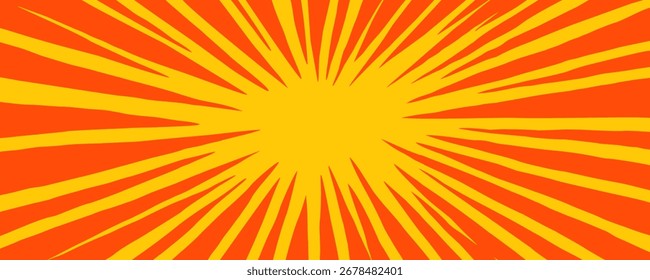 Comic background burst with orange and yellow speed radial rays. Speed effect comic action effect for anime covers, posters, stickers, and dynamic graphic designs