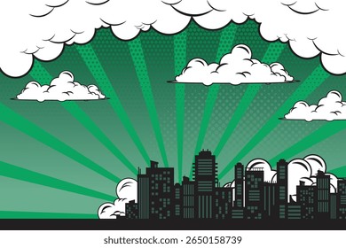 comic background with city Cartoon Color Explosion Abstract Background