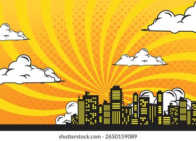história em quadrinhos com cidade Cartoon Color Explosão Resumo