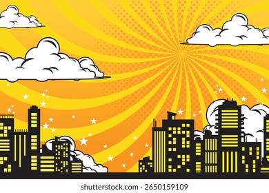 Comic-Hintergrund mit Stadt Cartoon Farbe Explosion Abstrakter Hintergrund