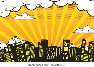 comic background with city Cartoon Color Explosion Abstract Background