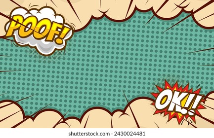 Comic background with cloud frame and speech bubble expression