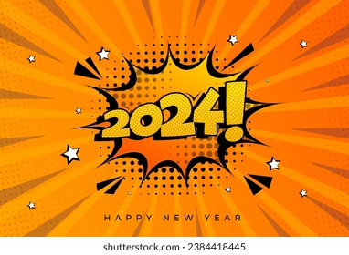 comic background . color gradient .orange . zoom effect. . halftone. happy new year 2024.modern. vector