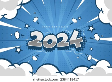 comic background . color gradient vintage . blue. zoom effect. could effect. halftone. happy new year 2024. modern. vector