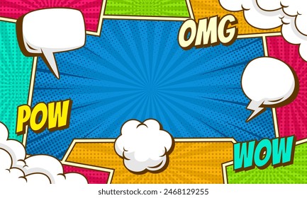 Comic background colorful with speech bubble with text expression