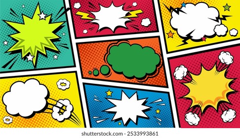 comic background with colorful speech bubble set