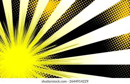 Comic background concept. black and yellow sunburst effect background with comic strips and dots theme for poster event, banner, flyer