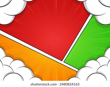 Comic background design in various colors with cloud decoration