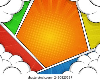 Comic background design in various colors with cloud decoration