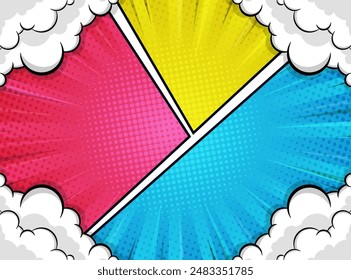 Comic background design with various colors and has cloud decoration
