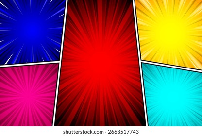 Diseño de fondo cómico con varios colores. Ilustración vectorial.