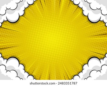 Comic background design in yellow with cloud decoration