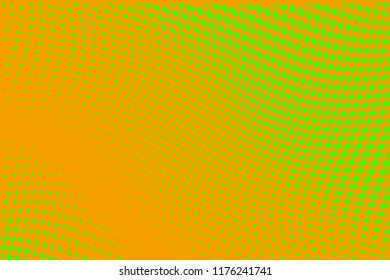 Comic background. Halftone dotted retro pattern with circles, dots, design element for web banners, posters, cards, wallpapers, backdrops, sites. Pop art style. Vector illustration. Green-orange color