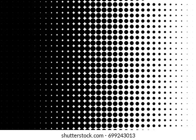 Comic background. Halftone dotted retro pattern with circles, dots, design element for web banners, posters, cards, wallpapers, backdrops, sites. Pop art style. Vector illustration. Black and white