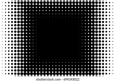 Comic background. Halftone dotted retro pattern with circles, dots, design element for web banners, posters, cards, wallpapers, backdrops, sites. Pop art style. Vector illustration. Black and white