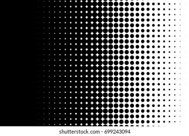 Comic background. Halftone dotted retro pattern with circles, dots, design element for web banners, posters, cards, wallpapers, backdrops, sites. Pop art style. Vector illustration. Black and white