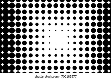 Comic background. Monochrome halftone background. Black and white color. Panels with dots, points, circles, rounds. Design element for web banners, posters, cards, wallpaper, sites.  