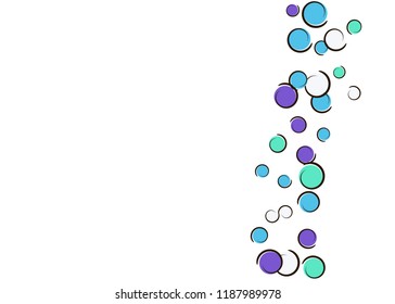 Comic background with pop art polka dot confetti. Big colored spots, spirals and circles on white. Vector illustration. Bright kids splatter for birthday party. Rainbow comic background.