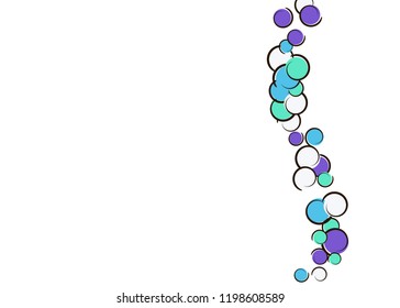 Comic background with pop art polka dot confetti. Big colored spots, spirals and circles on white. Vector illustration. Retro kids splatter for birthday party. Rainbow comic background.