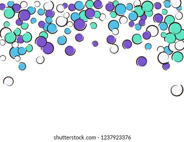 Comic background with pop art polka dot confetti. Big colored spots, spirals and circles on white. Vector illustration. Rainbow childish splash for birthday party. Rainbow comic background.