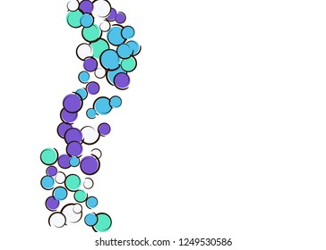 Comic background with pop art polka dot confetti. Big colored spots, spirals and circles on white. Vector illustration. Vibrant childish splash for birthday party. Rainbow comic background.