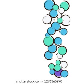 Comic background with pop art polka dot confetti. Big colored spots, spirals and circles on white. Vector illustration. Trendy kids splatter for birthday party. Rainbow comic background.