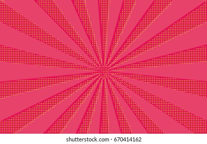 Comic background. Pop art style. Pattern with circles, halftone dotted backdrop. Radiating from the center starburst, sun burst rays, lines. Design for web banners, Wallpaper,sites Vector illustration