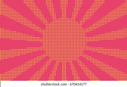 Comic background. Pop art style. Pattern with circles, halftone dotted backdrop. Radiating from the center starburst, sun burst rays, lines. Design for web banners, Wallpaper,sites Vector illustration