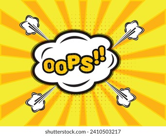 Comic background. Pop art comic background with sunbrust. Cartoon comic background with  speech bubble.  Editable text effect oops on background.