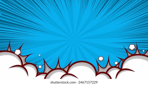 Fondo cómico. Textura de arte Pop con nube. Starburst estilo de dibujos animados. Diseño de anime con efecto de explosión para impresión. 