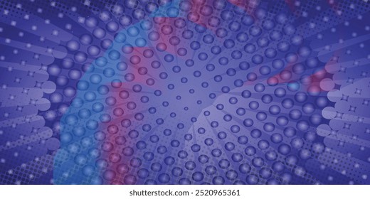 Comic background. Pop art texture. Starburst cartoon style. Anime design with explosion effect for print. Fun dot pattern. Blue backdrop with halftone gradient.