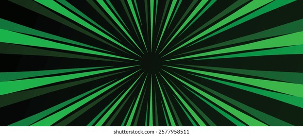 Comic background. Pop art texture. Starburst cartoon style. Anime design with explosion effect for print. Fun dot pattern. Green backdrop with halftone gradient. Funny line frame. 