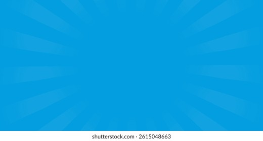 Comic background. Pop art texture. Starburst cartoon style. Anime design with explosion effect for print. Fun dot pattern. Blue backdrop with halftone gradient.
