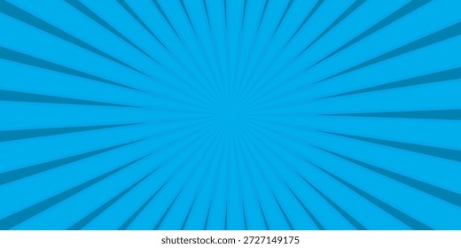 Comic background. Pop art texture. Starburst cartoon style. Anime design with explosion effect for print. Fun dot pattern. Blue backdrop with halftone gradient.

