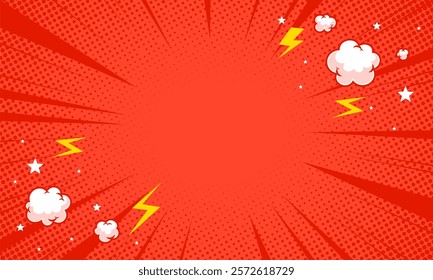 Comic background red with cloud and star