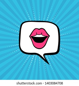 Comic background.
Speech bubble with open mouth. Vector illustration in pop art retro style