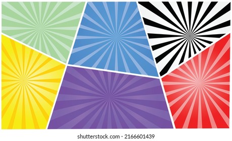 Comic background with sunburst! vector bright dynamic cartoon illustration in retro pop art style isolated on red gradient background.