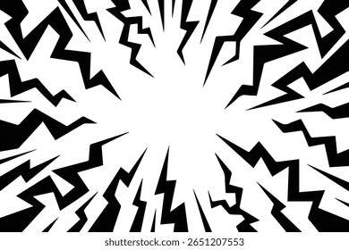 História em quadrinhos com trovões. Raios de desenho animado de vetor e parafusos padrão radial. Burst com quadro de energia flashes. Efeito de explosão de luz abstrata. Linhas de velocidade de mangá bg. Arquivo eps de ilustração vetorial