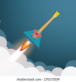 Comic Balalaika Rocket Ship. Concept. Vector illustration