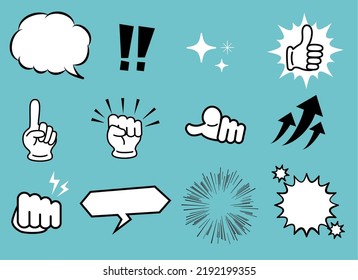 Comic balloon and hand sign set