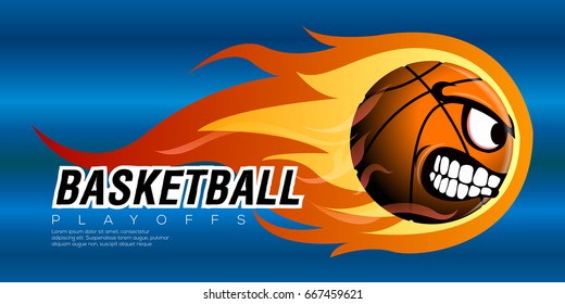 Comic basketball ball on flames, Vector illustration