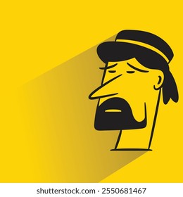 comic beard man face character with shadow on yellow background