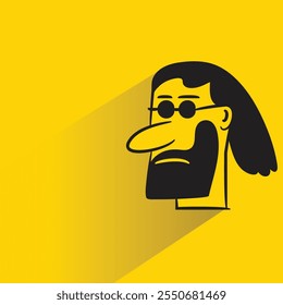 comic beard man face character with shadow on yellow background