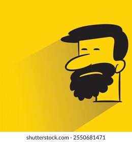 comic beard man face character with shadow on yellow background