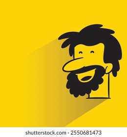 comic beard man face character with shadow on yellow background