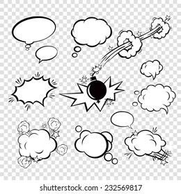 комикс черный пустой текст речи пузыри в стиле поп-арт с мультфильм бомба набор векторная иллюстрация